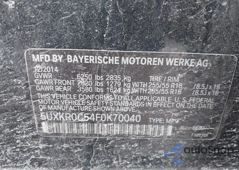 2015 BMW X5 xDrive35I from USA, damaged, VIN 5UXKR0C54F0K70040